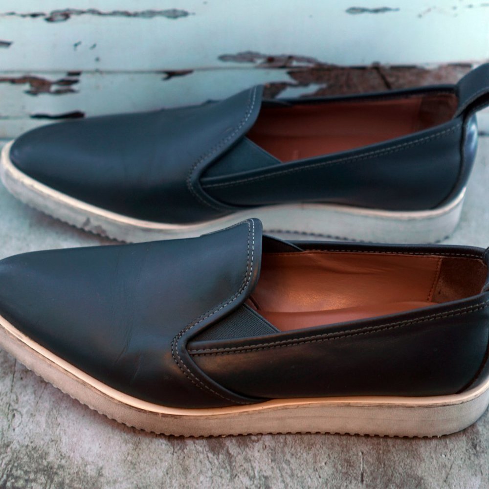 Women's Navy Slip-On Leather Loafers - Picture 2 of 5